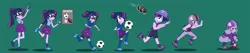 Size: 2500x533 | Tagged: safe, artist:magerblutooth, derpibooru import, sci-twi, twilight sparkle, equestria girls, american football, ball, female, football, football helmet, green background, helmet, image, personality change, png, simple background, soccer ball (object), solo, sports, transformation, transformation sequence