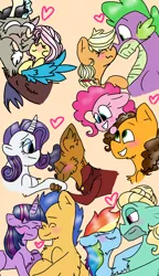 Size: 540x938 | Tagged: safe, artist:cocolove2176, derpibooru import, applejack, capper dapperpaws, cheese sandwich, discord, flash sentry, fluttershy, pinkie pie, rainbow dash, rarity, spike, twilight sparkle, twilight sparkle (alicorn), zephyr breeze, abyssinian, alicorn, draconequus, dragon, earth pony, pegasus, pony, unicorn, my little pony: the movie, applespike, bedroom eyes, blushing, bust, capperity, cheesepie, clothes, discoshy, eyelashes, eyes closed, female, flashlight, grin, heart, hoof kissing, image, male, mare, png, shipping, smiling, stallion, straight, wings, zephdash