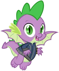 Size: 1280x1537 | Tagged: safe, artist:andoanimalia, artist:ponygamer2020, derpibooru import, spike, dragon, fallout equestria, clothes, fallout, image, jumpsuit, looking at you, male, open mouth, pipboy, png, simple background, solo, transparent background, vault suit, vector, winged spike