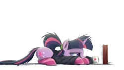 Size: 3000x1688 | Tagged: editor needed, safe, artist:ncmares, edit, twilight sparkle, pony, unicorn, ask majesty incarnate, book, calculus, clothes, coffee, fancy mathematics, female, image, integral, mare, math, mathematics in the comments, messy mane, mug, png, prone, socks, solo, striped socks, studying, sweater, unicorn twilight, wingless, wingless edit