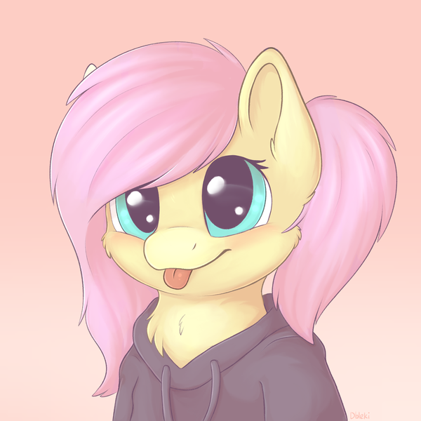 Size: 2048x2048 | Tagged: safe, artist:dbleki, derpibooru import, fluttershy, :p, alternate hairstyle, blushing, bust, cheek fluff, chest fluff, clothes, cute, female, fluffy, fluffyball, hoodie, image, looking at you, png, portrait, redraw, shyabetes, solo, tongue out