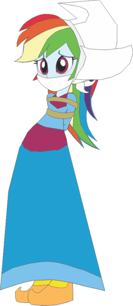 Size: 427x978 | Tagged: safe, artist:caido58, derpibooru import, rainbow dash, equestria girls, cloth gag, dutch, gag, image, png, rope, simple background, solo, tied up, transparent background