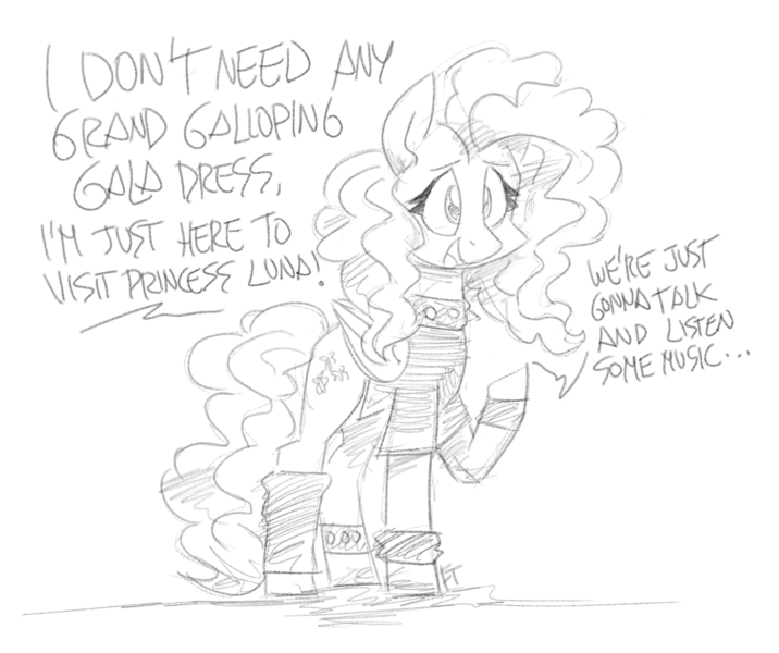Size: 1200x1006 | Tagged: safe, artist:flutterthrash, fluttershy, pegasus, pony, black and white, choker, clothes, dialogue, female, grayscale, image, leg warmers, mare, monochrome, png, shirt, solo, spiked choker, t-shirt, wristband