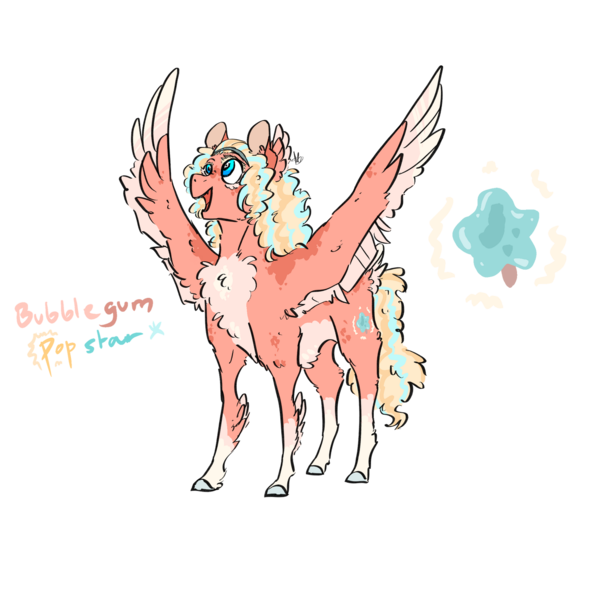 Size: 1280x1295 | Tagged: safe, artist:ayartzramen, derpibooru import, oc, oc:bubblegum popstar pie, pegasus, pony, chest fluff, female, image, mare, offspring, parent:cheese sandwich, parent:party favor, parent:pinkie pie, png, simple background, transparent background