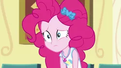 Size: 1280x720 | Tagged: safe, derpibooru import, screencap, pinkie pie, best trends forever, equestria girls, equestria girls series, best trends forever: pinkie pie, clothes, cute, cutie mark, cutie mark on clothes, daaaaaaaaaaaw, female, geode of sugar bombs, image, jewelry, magical geodes, necklace, png, sad, sadorable, solo, tanktop