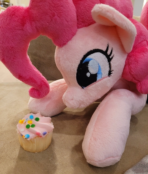 Size: 3024x3559 | Tagged: safe, artist:gingerale2016, derpibooru import, pinkie pie, earth pony, pony, cupcake, food, image, irl, jpeg, photo, plushie, solo