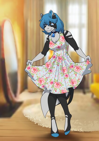 Size: 2481x3507 | Tagged: safe, artist:arctic-fox, derpibooru import, oc, oc:blue bell, unofficial characters only, anthro, unguligrade anthro, anthro oc, image, jpeg, solo