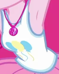 Size: 1920x2430 | Tagged: safe, derpibooru import, screencap, pinkie pie, equestria girls, equestria girls series, rollercoaster of friendship, armpits, boobshot, breasts, clothes, cropped, cutie mark, cutie mark on clothes, female, geode of sugar bombs, image, jewelry, jpeg, magical geodes, necklace, pictures of chests, solo, tanktop