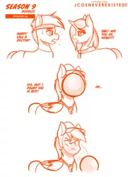 Size: 960x1326 | Tagged: safe, artist:jcosneverexisted, derpibooru import, clear sky, quibble pants, rainbow dash, pony, common ground, angry, ball, dialogue, female, image, jpeg, male, season 9 doodles, text