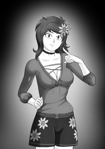 Size: 3541x5016 | Tagged: safe, alternate version, artist:symptom99, derpibooru import, wallflower blush, equestria girls, breasts, image, monochrome, png