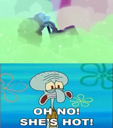 Size: 601x683 | Tagged: safe, derpibooru import, edit, edited screencap, screencap, adagio dazzle, equestria girls, equestria girls series, find the magic, spoiler:eqg series (season 2), image, jpeg, oh no he's hot, spongebob squarepants, squidward tentacles