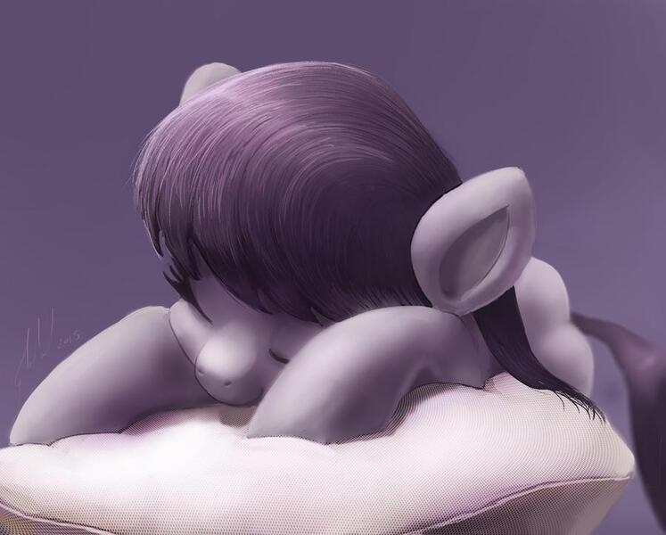 Size: 900x723 | Tagged: safe, artist:raikoh, derpibooru import, octavia melody, earth pony, pony, eyes closed, female, image, jpeg, mare, pillow, simple background, sleeping, solo, watermark