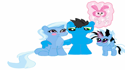 Size: 400x225 | Tagged: safe, artist:hurusaitama, derpibooru import, trixie, oc, oc:dixie, oc:fast freddy, alicorn, alicorn oc, blushing, blush sticker, canon x oc, deviantart watermark, family, female, horn, image, jpeg, levitation, magic, male, obtrusive watermark, offspring, parent:oc:fast freddy, parents:canon x oc, parent:trixie, plushie, shipping, simple background, straight, telekinesis, watermark, white background, wings