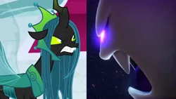 Size: 1920x1080 | Tagged: safe, derpibooru import, edit, edited screencap, screencap, queen chrysalis, changeling, changeling queen, ghost, undead, the ending of the end, angry, comparison, female, glowing eyes, gritted teeth, image, king boo, luigi's mansion, luigi's mansion 3, png, sharp teeth, super mario bros., teeth, ultimate chrysalis