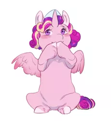 Size: 605x658 | Tagged: safe, artist:yozora122, derpibooru import, edit, princess cadance, alicorn, pony, blushing, cropped, cute, cutedance, female, filly, filly cadance, hooves on mouth, image, jewelry, png, simple background, sitting, solo, tiara, white background, younger