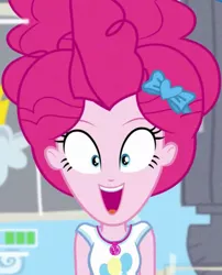 Size: 1920x2371 | Tagged: safe, derpibooru import, edit, editor:itsmgh1203, screencap, pinkie pie, best trends forever, equestria girls, equestria girls series, best trends forever: pinkie pie, camera shot, clothes, cropped, cute, cutie mark, cutie mark on clothes, diapinkes, female, geode of sugar bombs, image, in which pinkie pie forgets how to gravity, jpeg, looking at you, magical geodes, pinkie being pinkie, pinkie physics, solo, tanktop, upside down