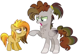 Size: 1280x885 | Tagged: safe, artist:venomous-cookietwt, derpibooru import, oc, unofficial characters only, earth pony, pegasus, pony, female, filly, image, nose wrinkle, offspring, parent:cheese sandwich, parent:rainbow dash, parents:cheesedash, png, simple background, transparent background