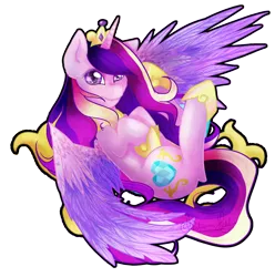 Size: 2114x2130 | Tagged: safe, artist:snowdeer97, derpibooru import, princess cadance, alicorn, pony, crown, eyelashes, female, flowing mane, hoof shoes, horn, image, jewelry, png, purple eyes, regalia, signature, simple background, smiling, solo, transparent background, wings