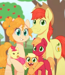 Size: 965x1109 | Tagged: safe, artist:imaplatypus, derpibooru import, apple bloom, applejack, big macintosh, bright mac, granny smith, pear butter, earth pony, pony, apple, apple family, apple tree, baby, baby apple bloom, colt, female, filly, foal, food, gap teeth, image, male, pacifier, png, tree, young, younger