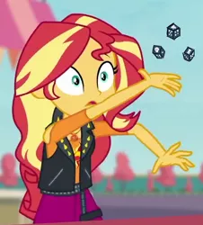 Size: 524x580 | Tagged: safe, derpibooru import, edit, edited screencap, screencap, sunset shimmer, equestria girls, equestria girls series, rollercoaster of friendship, age of sigmar, cropped, dice, gamer, gamer girl, geode of empathy, hammer, image, magical geodes, png, solo, stormcast eternals, throwing, warhammer (game), warhammer age of sigmar