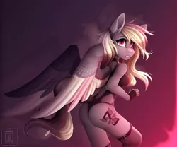 Size: 1920x1599 | Tagged: suggestive, artist:buvanybu, derpibooru import, oc, oc:saber, unofficial characters only, anthro, pegasus, unguligrade anthro, brand, branding, clothes, cutie mark, enertek brand, female, image, jpeg, solo, two toned wings, wings