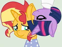 Size: 743x564 | Tagged: safe, artist:jadethepegasus, derpibooru import, sci-twi, sunset shimmer, twilight sparkle, fanfic:sunset shimmer discovers her feet, crossover, cute, female, image, kiss on the cheek, kissing, lesbian, png, scitwishimmer, shimmerbetes, shipping, sunsetsparkle, the little mermaid