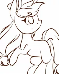 Size: 1080x1350 | Tagged: safe, artist:tessa_key_, derpibooru import, applejack, earth pony, pony, female, hat, image, jpeg, lineart, looking back, mare, monochrome, rearing, simple background, smiling, solo, white background