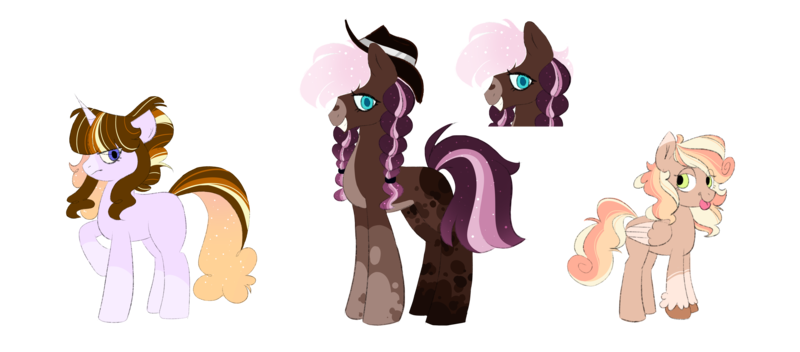 Size: 4096x1800 | Tagged: safe, artist:luc1d-dre4ms, derpibooru import, oc, unnamed oc, earth pony, pegasus, pony, unicorn, cowboy hat, ethereal mane, female, hat, image, mare, offspring, parent:big macintosh, parent:cheese sandwich, parent:pinkie pie, parent:princess luna, parent:sweet biscuit, parent:twilight sparkle, parents:cheeselight, parents:lunamac, parents:pinkiebiscuit, png, simple background, starry mane, tongue out, transparent background, unshorn fetlocks