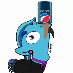 Size: 2289x2289 | Tagged: safe, artist:djmatinext, derpibooru import, edit, edited screencap, screencap, oc, oc:blue harmony, unofficial characters only, earth pony, pony, base used, beard, blue eyes, blue hair, drink, drinking, facial hair, gulp, image, jpeg, mouth hold, pepsi, photo, piercing, simple background, soda, solo, throat bulge, white background