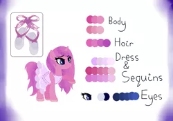 Size: 1201x841 | Tagged: safe, artist:thatartyanimelover, derpibooru import, oc, oc:tutu twinkletoes, unicorn, ballerina, ballet, ballet slippers, blue eyes, clothes, cutie mark, horn, image, png, reference sheet, sequins, tutu, unicorn oc