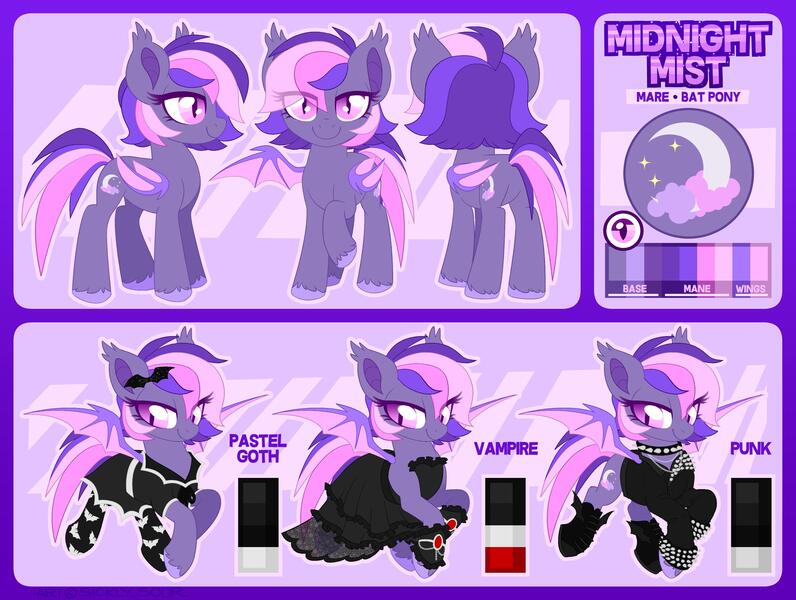 Size: 3189x2403 | Tagged: safe, artist:sickly-sour, derpibooru import, oc, oc:midnight mist, unofficial characters only, bat pony, pony, female, image, jpeg, mare, reference sheet
