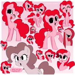 Size: 2500x2500 | Tagged: safe, artist:syrupyyy, derpibooru import, pinkie pie, earth pony, pony, :p, alternate hairstyle, angry, cute, diapinkes, discorded, eyes closed, female, image, mare, one eye closed, pinkamena diane pie, png, raised hoof, raised leg, sad, sitting, solo, tongue out, wink