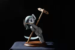 Size: 6048x4024 | Tagged: safe, artist:shuxer59, derpibooru import, marble pie, black background, colored, craft, cute, figurine, handmade, image, jpeg, marblebetes, minecraft, mouth hold, pickaxe, polymer clay, sign, signpost, simple background, statue, wood