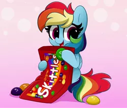 Size: 4096x3474 | Tagged: safe, artist:kittyrosie, derpibooru import, rainbow dash, pegasus, pony, candy, cute, dashabetes, digital art, female, food, image, jpeg, mare, skittles, smiling, solo