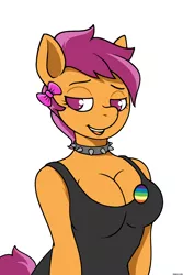 Size: 2000x3000 | Tagged: safe, artist:darkdoomer, derpibooru import, scootaloo, ponified, anthro, breasts, enby, female, image, meme, mouthpiece, png, ponerpics exclusive, ponified meme, pride flag, simple background, solo