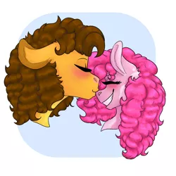 Size: 1280x1280 | Tagged: safe, artist:periwinklechick, derpibooru import, cheese sandwich, pinkie pie, pony, blushing, bust, cheesepie, eyes closed, female, forehead kiss, image, jpeg, kissing, male, shipping, straight