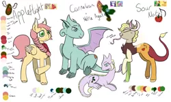 Size: 5000x3000 | Tagged: safe, artist:silverderpychu, derpibooru import, screencap, applejack, big macintosh, discord, fluttershy, rarity, spike, oc, oc:appleflight, oc:carnelian, oc:nettle agate, oc:sour note, draconequus, dracony, hybrid, pegasus, pony, applecord, color palette, cute, cute little fangs, cutie mark, descriptive noise, draconequus oc, eyes closed, fangs, female, fluttermac, folded wings, freckles, horns, image, interspecies offspring, jpeg, long tongue, male, neckerchief, next generation, offspring, one wing out, parent:applejack, parent:big macintosh, parent:discord, parent:fluttershy, parent:rarity, parent:spike, parents:applecord, parents:fluttermac, parents:sparity, raised hoof, screencap reference, shipping, simple background, sparity, straight, tongue out, white background, wings