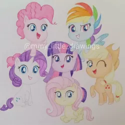 Size: 998x998 | Tagged: safe, artist:mmy_little_drawings, derpibooru import, applejack, fluttershy, pinkie pie, rainbow dash, rarity, twilight sparkle, twilight sparkle (alicorn), alicorn, earth pony, pegasus, pony, unicorn, my little pony: pony life, applejack's hat, cowboy hat, cute, dashabetes, diapinkes, female, hat, image, jackabetes, jpeg, looking at you, mane six, mare, one eye closed, open mouth, raribetes, shyabetes, smiling, smiling at you, twiabetes, wink, winking at you