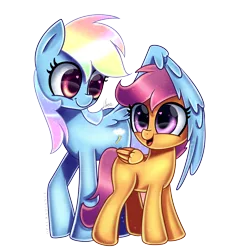 Size: 5000x5200 | Tagged: safe, artist:melanyoprisdraws, derpibooru import, rainbow dash, scootaloo, pegasus, image, png, simple background, timelapse, transparent background