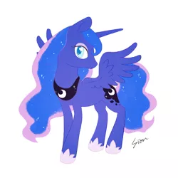 Size: 800x800 | Tagged: safe, artist:sion, derpibooru import, princess luna, alicorn, pony, colored pupils, cute, female, image, lunabetes, mare, png, profile, simple background, solo, spread wings, white background, wings