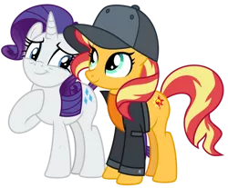 Size: 1024x848 | Tagged: safe, artist:emeraldblast63, derpibooru import, rarity, sunset shimmer, display of affection, equestria girls, equestria girls series, cute, duo, duo female, female, friends, hat, image, png, shimmerbetes