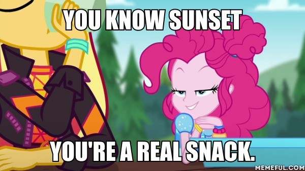 Size: 600x337 | Tagged: safe, derpibooru import, edit, edited screencap, screencap, pinkie pie, sunset shimmer, equestria girls, equestria girls series, wake up!, spoiler:eqg series (season 2), caption, female, image, image macro, jpeg, lesbian, shipping, sunsetpie, text