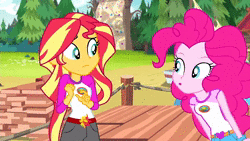Size: 1280x720 | Tagged: safe, derpibooru import, edit, edited screencap, screencap, pinkie pie, sunset shimmer, equestria girls, legend of everfree, animated, disney, disney channel, image, molly mcgee, scratch (the ghost and molly mcgee), sunset sees things, that explains so much, the ghost and molly mcgee, webm