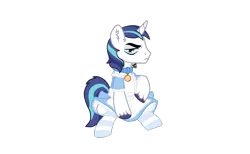 Size: 1294x795 | Tagged: safe, alternate version, artist:tooadorablebean, derpibooru import, shining armor, pony, unicorn, annoyed, apron, clothes, collar, commission, crossdressing, dress, image, maid, male, png, shining armor is not amused, simple background, sitting, socks, solo, stallion, striped socks, transparent background, unamused, unshorn fetlocks, ych result