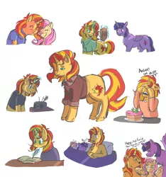 Size: 3000x3200 | Tagged: safe, artist:applejackofalltrades, derpibooru import, fluttershy, sunset shimmer, twilight sparkle, twilight sparkle (alicorn), alicorn, pegasus, pony, unicorn, series:who we become, doodle, female, image, lesbian, png, polyamory, shipping, sunsetsparkle, sunshyne, twishy, twishyset