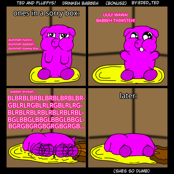 Size: 1280x1280 | Tagged: explicit, grimdark, artist:eded_ted, fluffy pony, abuse, asphyxiation, black sclera, comic, drowned, drowning, fetish, fluffy pony grimdark, idiot, image, piss drinking, pissing, png, purple fur, smarty, sorry box, spoiled brat, stupid, urine, watersports, wtf, you asked for it