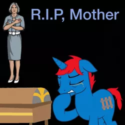 Size: 900x900 | Tagged: safe, artist:ry-bluepony1, derpibooru import, oc, oc:train track, pony, unicorn, archer (show), base used, coffin, crying, funeral, image, implied death, jessica walter, memorial, png, rest in peace, show accurate, tears of pain