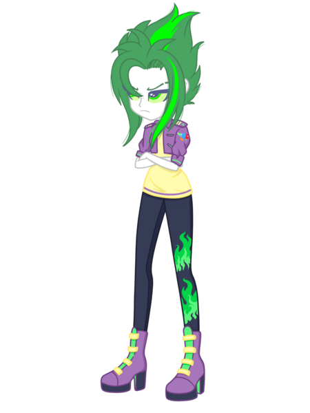 Size: 1280x1708 | Tagged: safe, artist:ocean-drop, derpibooru import, oc, oc:gem stone, unofficial characters only, dracony, hybrid, equestria girls, boots, clothes, crossed arms, equestria girls-ified, female, grumpy, high heel boots, image, interspecies offspring, jacket, offspring, pants, parent:rarity, parent:spike, parents:sparity, png, shoes, simple background, solo, transparent background