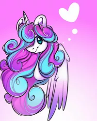 Size: 1080x1350 | Tagged: safe, artist:tessa_key_, derpibooru import, princess flurry heart, alicorn, pony, bust, eyelashes, female, gradient background, heart, horn, image, jpeg, mare, older, older flurry heart, smiling, solo, wings