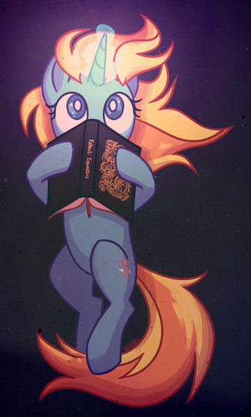 Size: 1485x2466 | Tagged: safe, artist:petruse4ka, derpibooru import, oc, oc:skydreams, pony, unicorn, fallout equestria, book, commission, female, glowing horn, hiding behind book, horn, image, mare, png, ych result